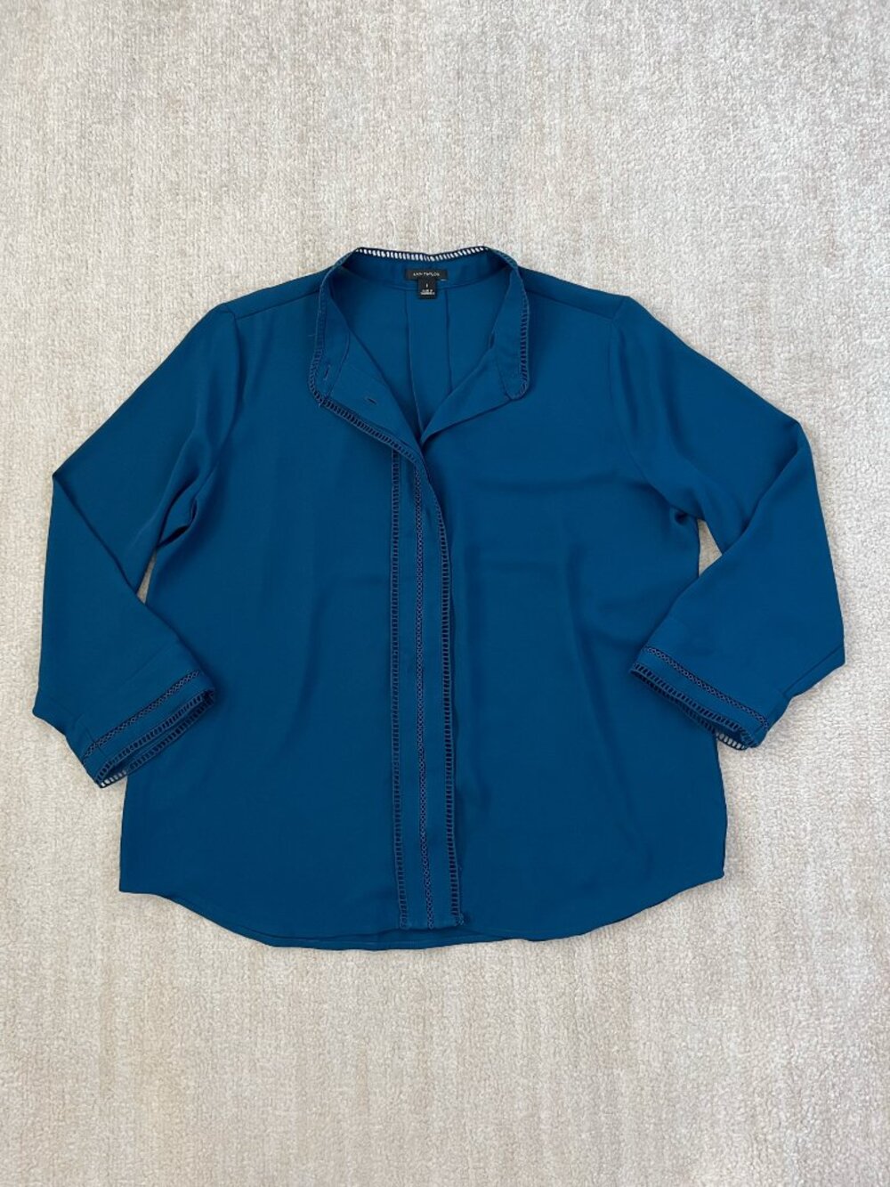Ann Taylor Lace Trim Button Up Blouse Top S